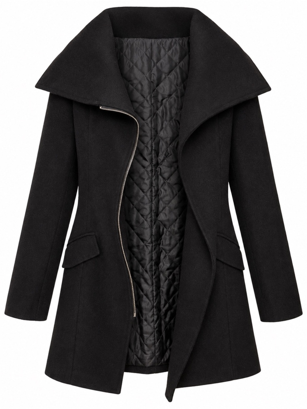 Smart Set Black Women's Asymmetric Zip Wool-Blend Coat | XS